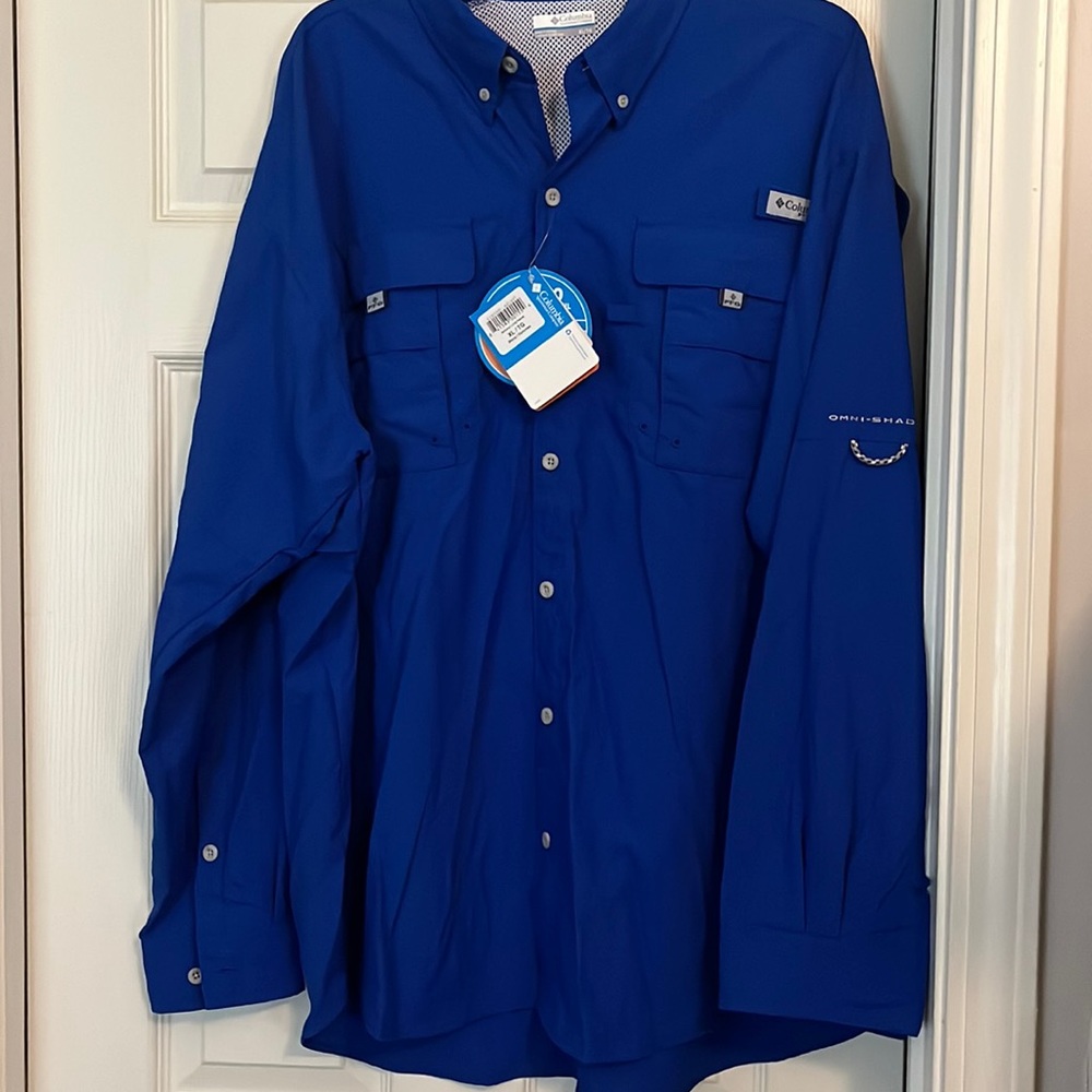 Men’s Columbia shirt, bright blue XL, long sleeve